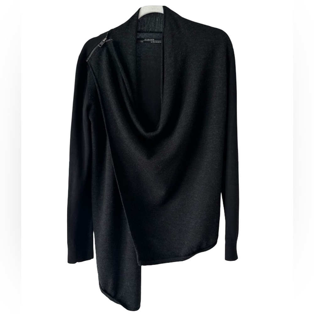 All Saints Women’s Drina Gray Cardigan draped style. 100% wool US 2